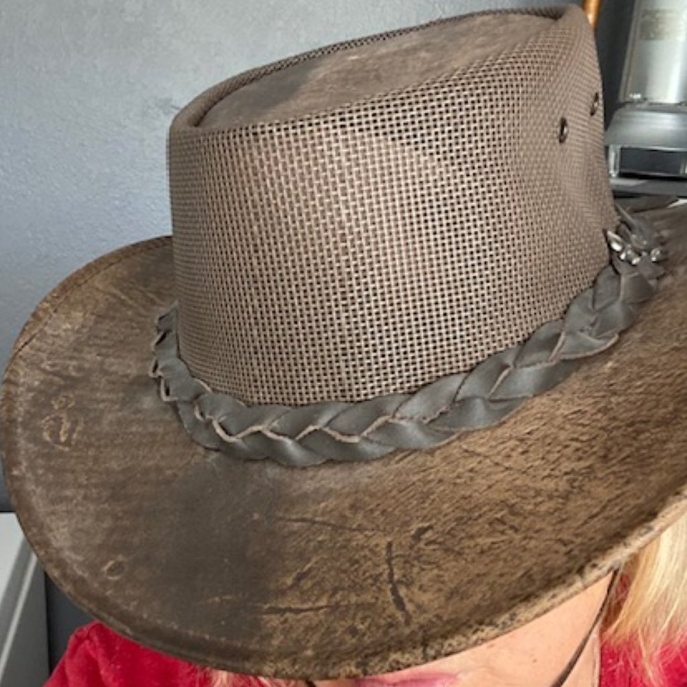 Koolaroo Stonewash Mesh Aussie Kangaroo Leather Bush Hat - Picture 7 of 10